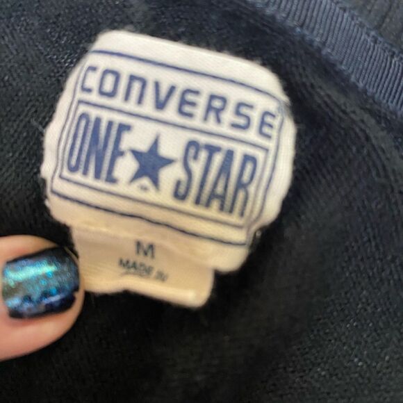 Converse One Star Women’s Black Ribbed V Neck Short Sleeve Shirt Sz S - Picture 8 of 9